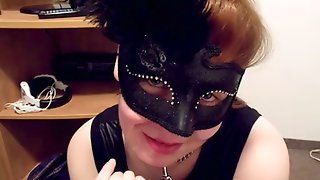 Masked redhead sucks and takes cum - this is NOT bdsm