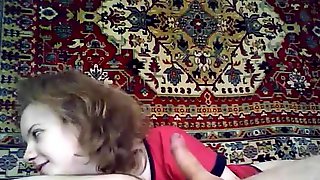 Beautiful Russian girl fuck on the background of the carpet